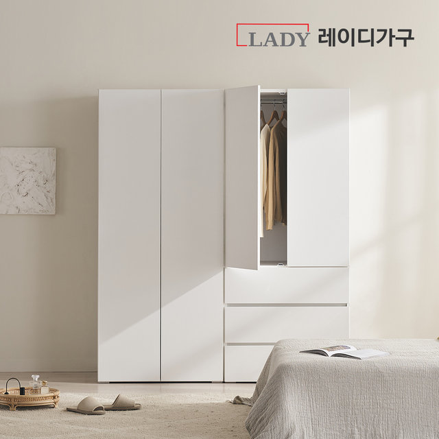 [착불] 레이디가구 빈트 수납 시스템 터치 옷장 장롱 1600 C세트 (800 2단 행거 옷장+800 3단 서랍 옷장)