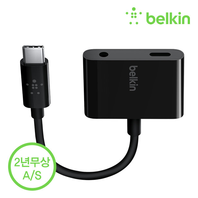 BELKIN-3.5mm AUX 오디오 + USB C타입 듀얼 젠더 BELKIN-F7U080BTBLK