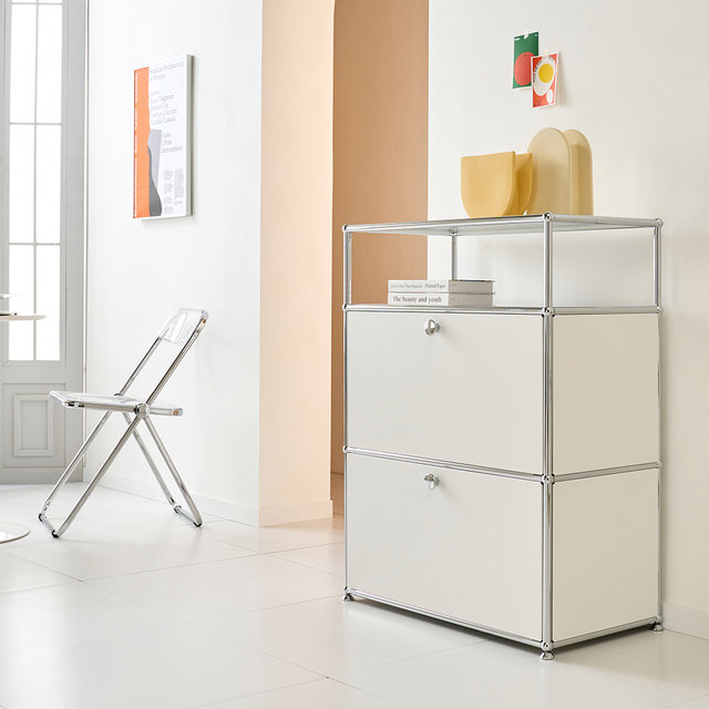 [위즈홈] 고강도 철제 미드센추리 모듈 가구 선반 거실 수납장 협탁 테이블 세로 2단 3color