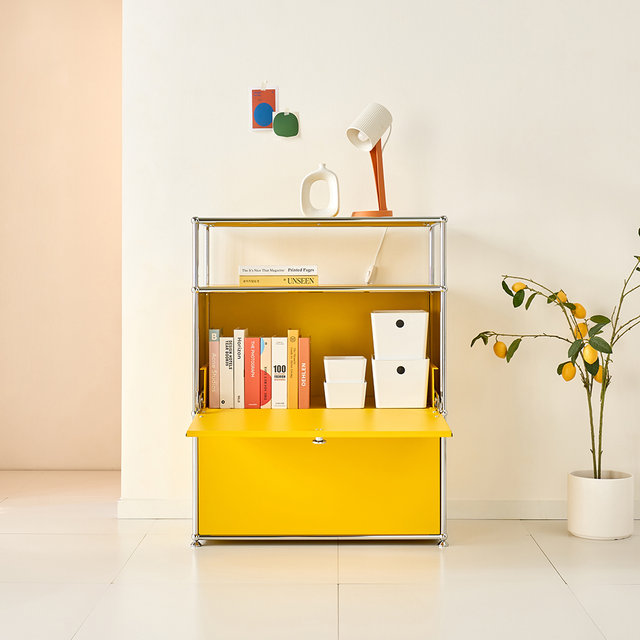 [위즈홈] 고강도 철제 미드센추리 모듈 가구 선반 거실 수납장 협탁 테이블 세로 2단 3color