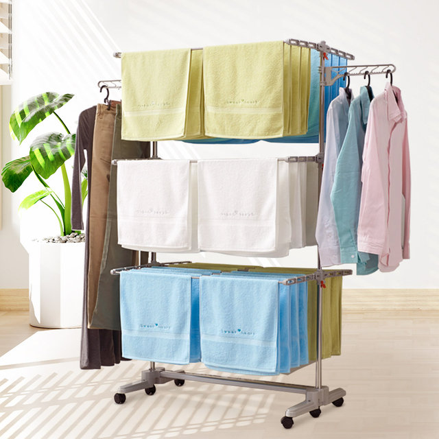 [비밀특가] 루미에 특대형 6단 빨래 건조대 높이 조절 이동식 바퀴형 스텐 접이식 공간 활용 수건 건조