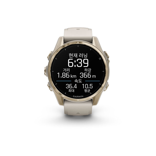 Garmin 피닉스 8 43mm 아몰레드 사파이어 소프트 골드 포그 그레이 밴드 GPS