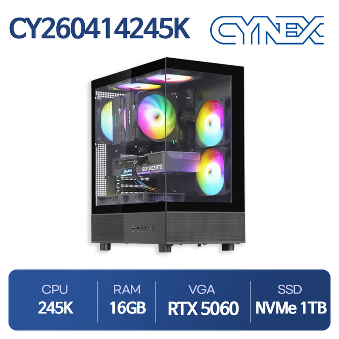 씨넥스PC 인텔 울트라 245K RTX5060 16G 1TB 게이밍 데스크탑 완본체 CY260414245K
