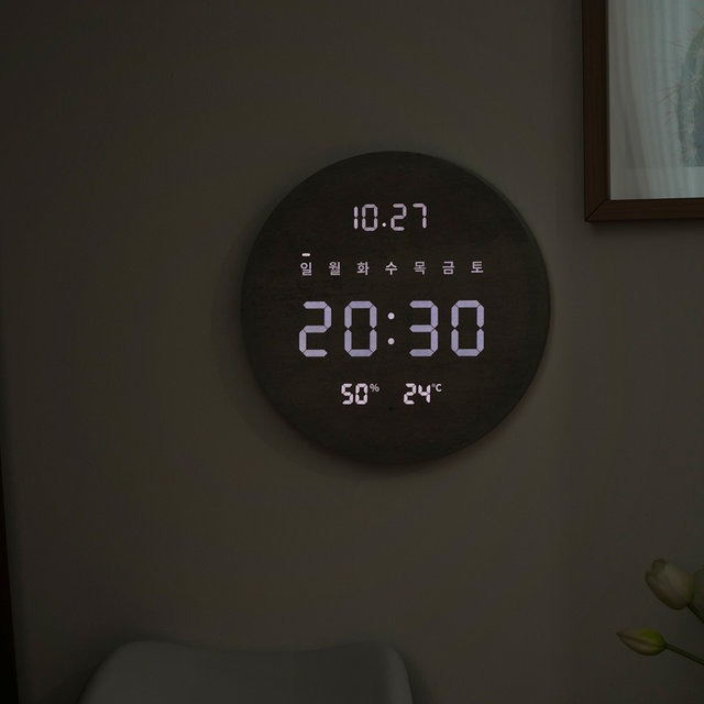 플라이토 무선 루나 데이 온습도 LED 벽시계 29cm
