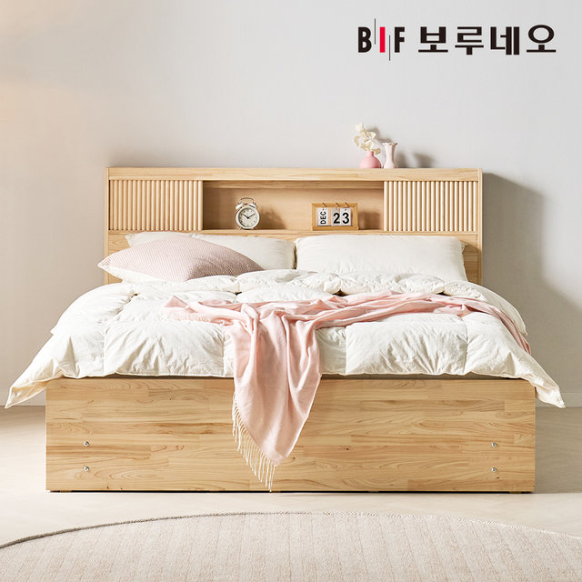 피오 4서랍 편백나무침대 원목 수납헤드 더블 본넬매트리스