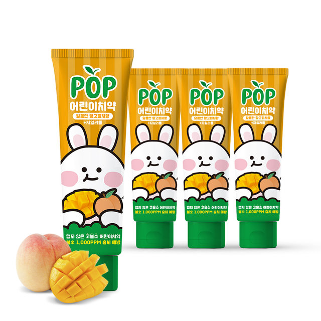 크리오 팝 어린이 치약 달콤한 망고피치향 자일리톨 90g 4개입 x2개(총 8개)