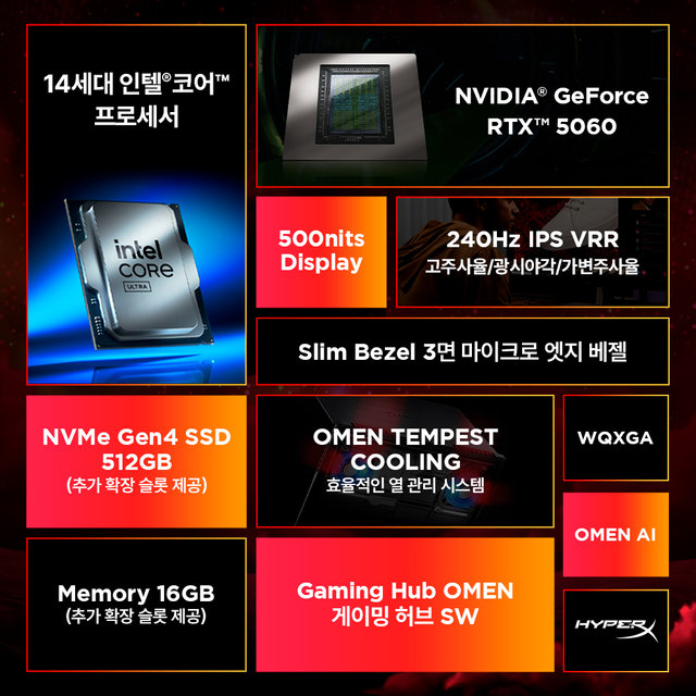 HP 오멘 16-am0148TX i7-14650HX RTX5060 500nits QHD 게이밍 노트북