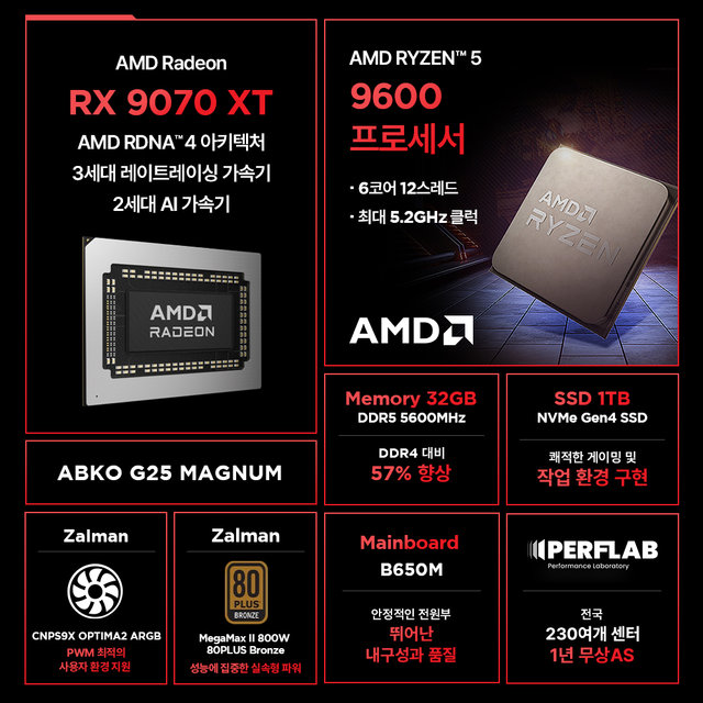 라이젠5 9600 RX 9070 XT 16GB 32GB 1TB 게이밍 컴퓨터 데스크탑 조립 PC
