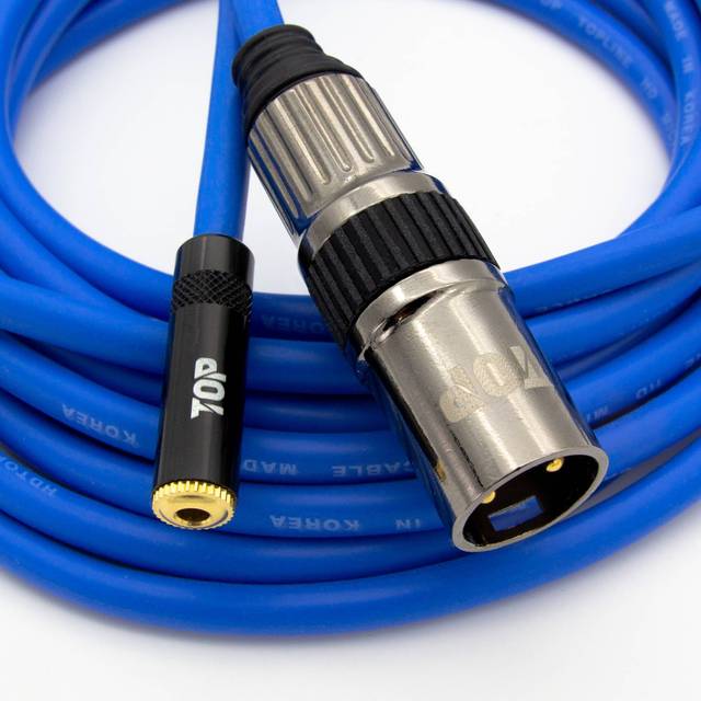 HDTOP 국산 3.5 스테레오 암 TO XLR 케이블 블루 1.5M HT-TP1458