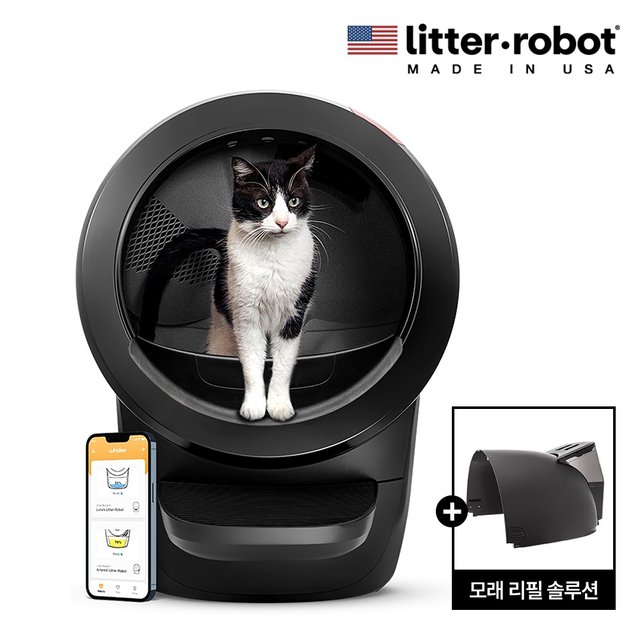 리터로봇4 고양이 자동 화장실 (블랙) + 리터호퍼 SET