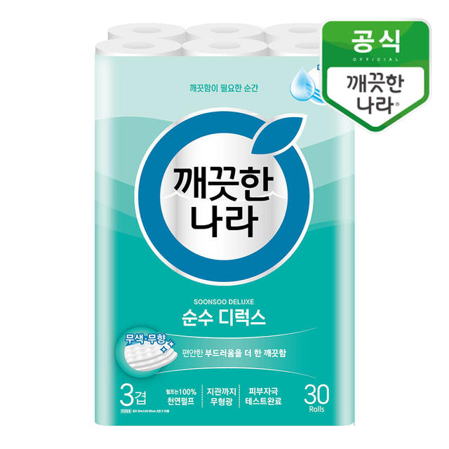 깨끗한나라 순수 디럭스 천연펄프 3겹 화장지 30m 30롤