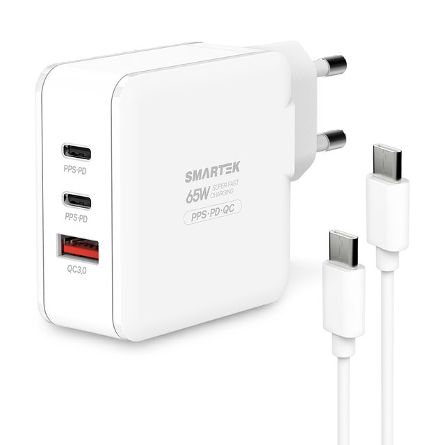 [한정특가] SMARTEK 65W PPS 3포트 초고속충전기 C타입 케이블 포함 STPD-ND65(CT)