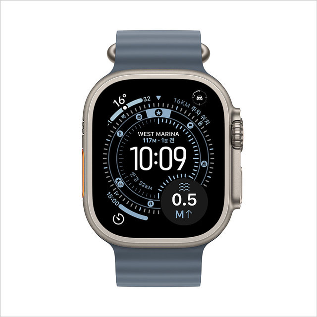 애플워치 울트라 3 49mm, GPS + Cellular (내추럴 티타늄, 앵커 블루 오션 밴드, Regular) - [MEWH4KH/A]