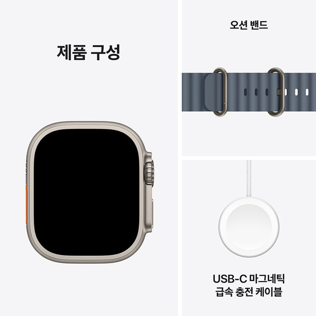 애플워치 울트라 3 49mm, GPS + Cellular (내추럴 티타늄, 앵커 블루 오션 밴드, Regular) - [MEWH4KH/A]