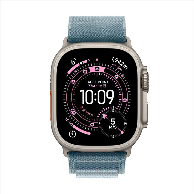애플워치 울트라 3 49mm, GPS + Cellular (내추럴 티타늄, 라이트 블루 알파인 루프, Medium) - [MEWM4KH/A]