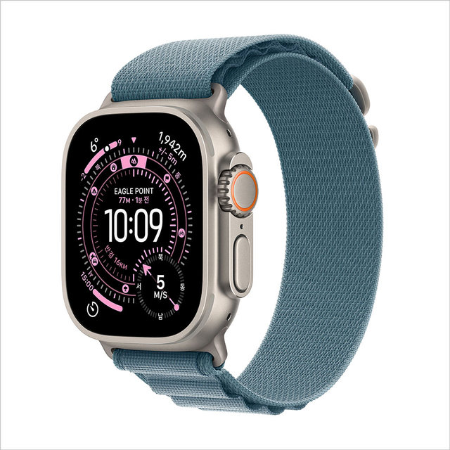 애플워치 울트라 3 49mm, GPS + Cellular (내추럴 티타늄, 라이트 블루 알파인 루프, Large) - [MEWP4KH/A]