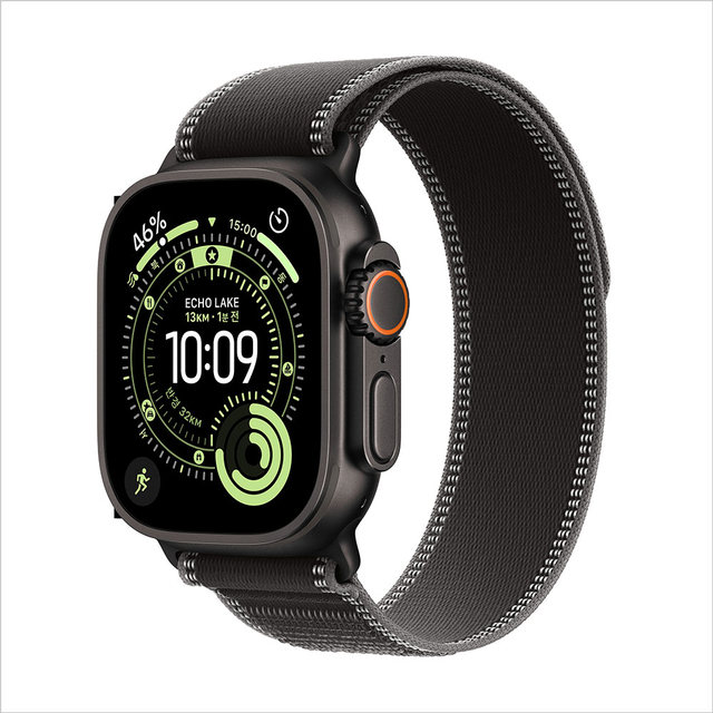 애플워치 울트라 3 49mm, GPS + Cellular (블랙 티타늄, 블랙/차콜 트레일 루프, M/L) - [MF1H4KH/A]