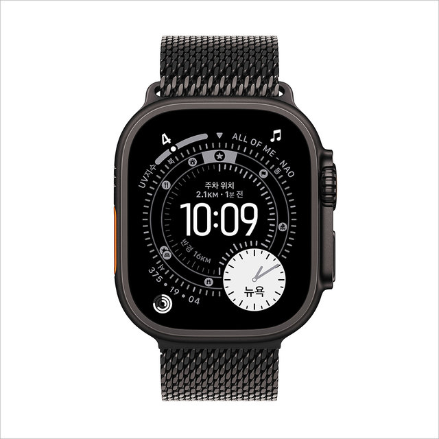 애플워치 울트라 3 49mm, GPS + Cellular (블랙 티타늄, 블랙 티타늄 밀레니즈 루프, Medium) - [MF1Q4KH/A]