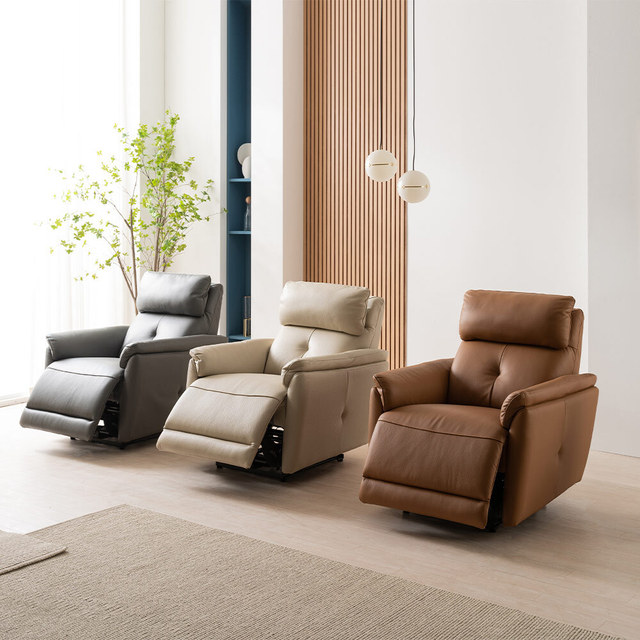 시트앤모어 라운지 전동1인 3모터 이태리 천연통가죽 리클라이너 소파 KC4113