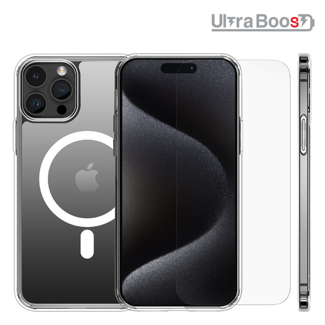 울트라부스트 맥세이프 클리어 케이스+고화질 액정보호 방탄보호필름 iPhone13,14