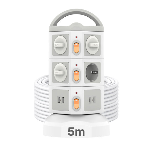 4000W고용량 USB 멀티탭 배선차단 캠핑 타워 안전 멀티콘센트 5m, 10구