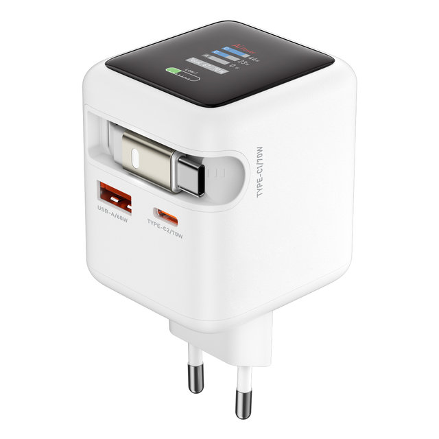 울트라부스트 70W GaN AI 컬러 액정 케이블 일체형 2포트 충전기 (ULTAI70)