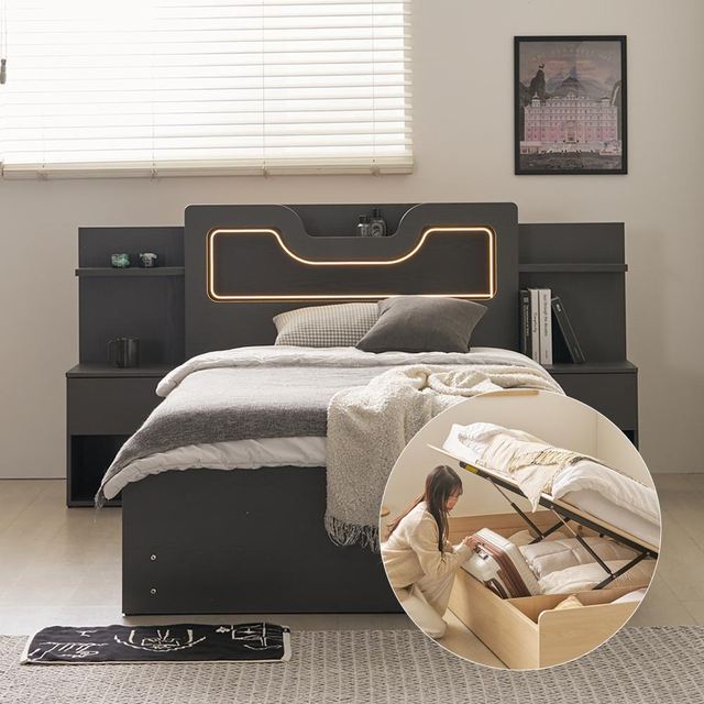 슬립스토아 벨리엄 리프트업 LED 수납 침대+독립70T 유로탑 매트리스 세트 SS