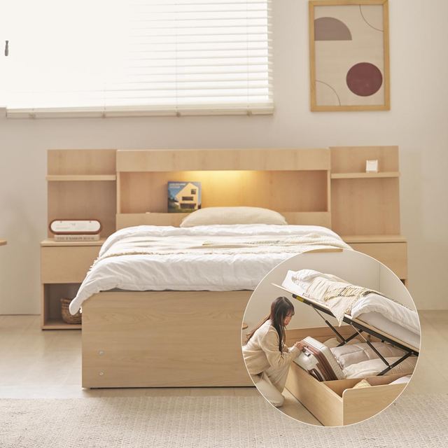 슬립스토아 유니즌 리프트업 LED 수납 침대 프레임 SS