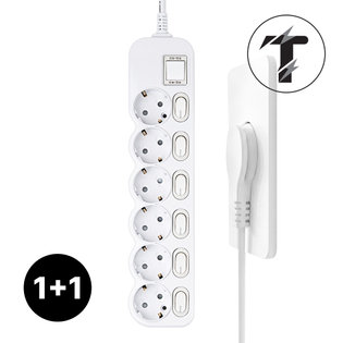 1+1 탭앤탭 국산 개별 스위치 과부하차단 납작플러그 슬림플러그 멀티탭 6구 1.5m 전기세 절약 멀티콘센트