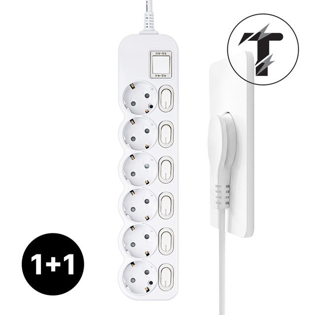 1+1 탭앤탭 국산 개별 스위치 과부하차단 납작플러그 슬림플러그 멀티탭 6구 40cm 전기세 절약 멀티콘센트