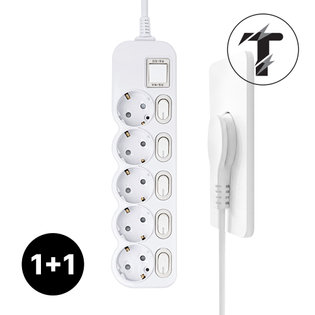 1+1 탭앤탭 국산 개별 스위치 과부하차단 납작플러그 슬림플러그 멀티탭 5구 5m 전기세 절약 멀티콘센트