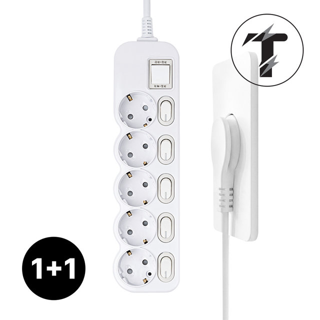 1+1 탭앤탭 국산 개별 스위치 과부하차단 납작플러그 슬림플러그 멀티탭 5구 5m 전기세 절약 멀티콘센트