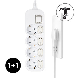 1+1 탭앤탭 국산 개별 스위치 과부하차단 납작플러그 슬림플러그 멀티탭 4구 5m 전기세 절약 멀티콘센트