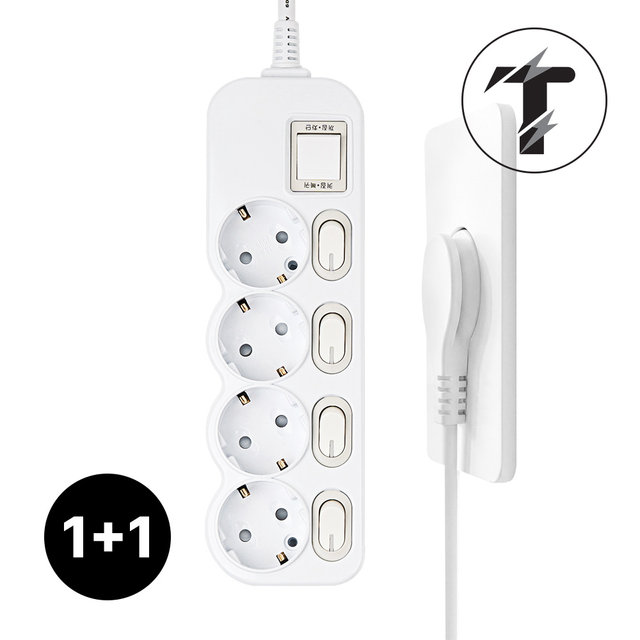 1+1 탭앤탭 국산 개별 스위치 과부하차단 납작플러그 슬림플러그 멀티탭 4구 40cm 전기세 절약 멀티콘센트