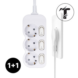 1+1 탭앤탭 국산 개별 스위치 절전 납작플러그 슬림플러그 멀티탭 3구 5m 전기세 절약 멀티콘센트