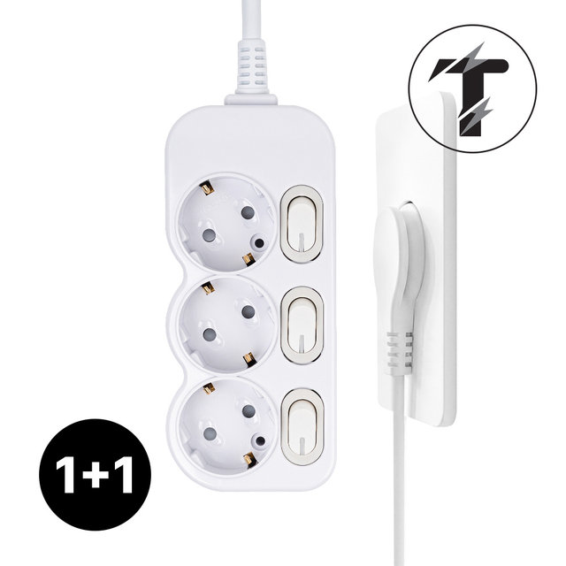 1+1 탭앤탭 국산 개별 스위치 절전 납작플러그 슬림플러그 멀티탭 3구 5m 전기세 절약 멀티콘센트