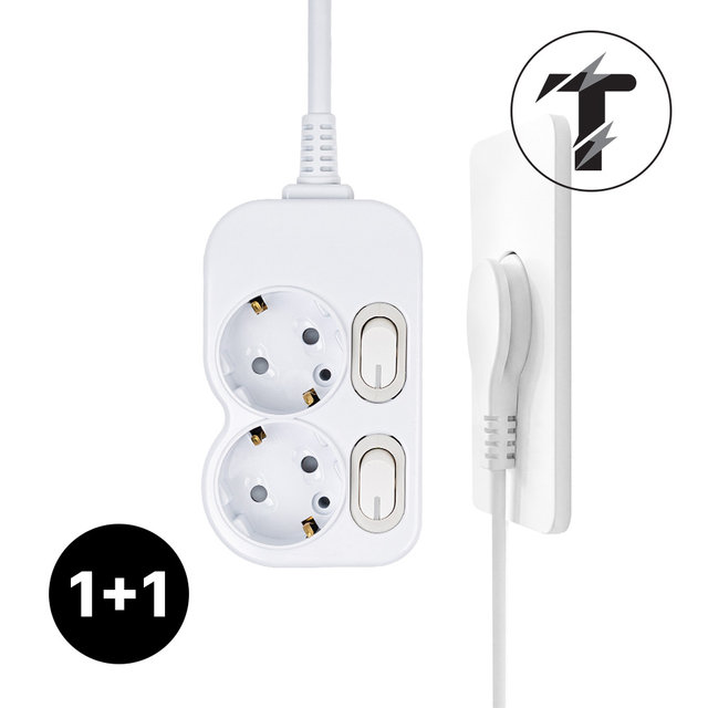1+1 탭앤탭 국산 개별 스위치 절전 납작플러그 슬림플러그 멀티탭 2구 1.5m 전기세 절약 멀티콘센트