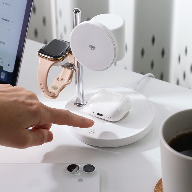 아이코모스 Qi2 25W 4in1 고속 맥세이프 무선 충전기 무드등 애플워치 갤럭시워치