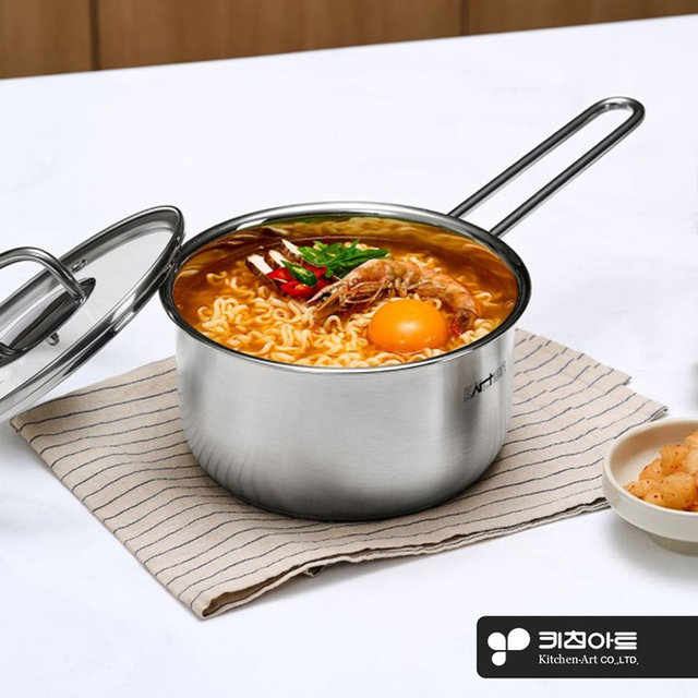 키친아트 인덕션겸용 스텐 18편수냄비 1인용 라면냄비