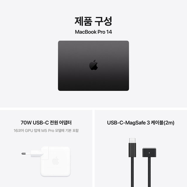 맥북프로 14 M5 Pro, 15코어 CPU, 16코어 GPU, 24GB RAM, 1TB SSD - 스페이스 블랙 [MGDR4KH/A]
