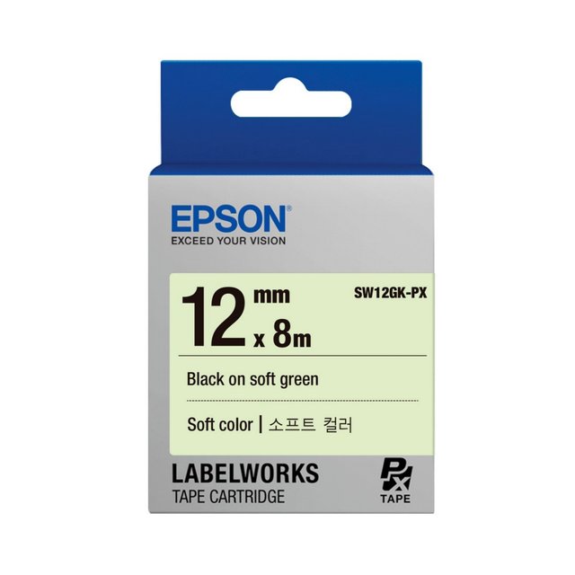 엡손 라벨테이프 SW12GK-PX 소프트그린배경/검정글씨 폭 12mm