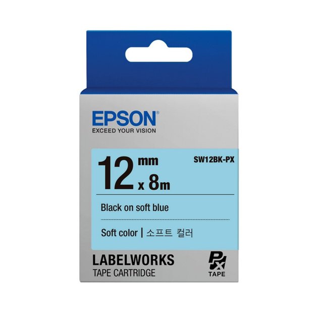 엡손 라벨테이프 SW12BK-PX 소프트블루배경/검정글씨 폭 12mm