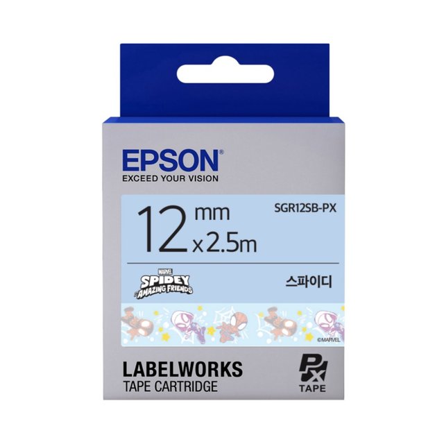 엡손 라벨테이프 SGR12SB-PX 스파이디배경 검정글씨 폭 12mm
