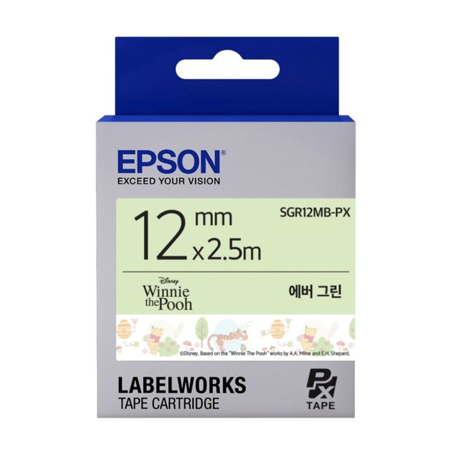 엡손 라벨테이프 SGR12MB-PX 에버그린배경 검정글씨 폭 12mm