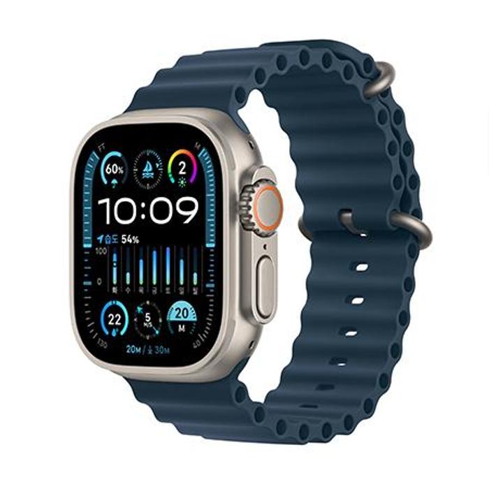 [중고] Apple 중급 애플워치 울트라2 49mm, GPS + Cellular 티타늄, 블루 오션밴드 - MREG3KH/A