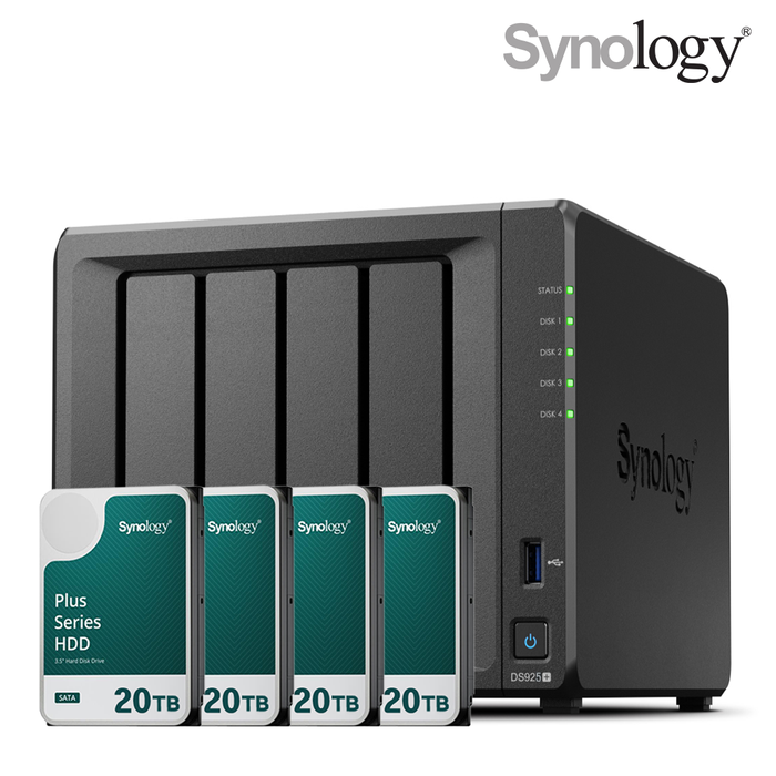 Synology 시놀로지 나스 DS925+ 4베이 80TB HAT3320-20TBx4 NAS HDD 합본