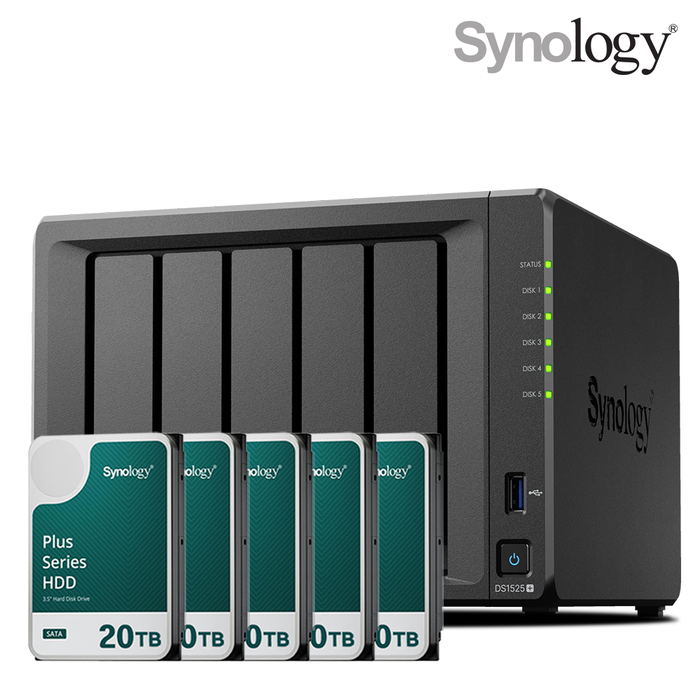 Synology 시놀로지 나스 DS1525+ 5베이 100TB HAT3320-20TBx5 NAS HDD 합본