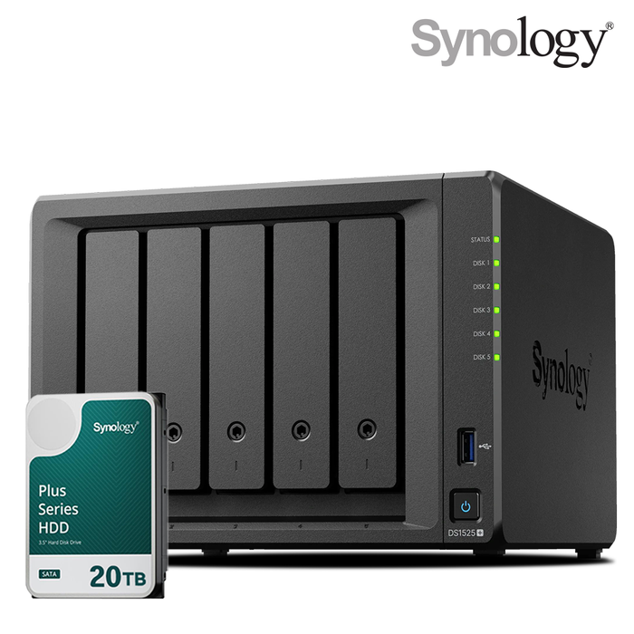 시놀로지 나스 DS1525+ 5베이 20TB HAT3320-20TBx1 NAS HDD 합본
