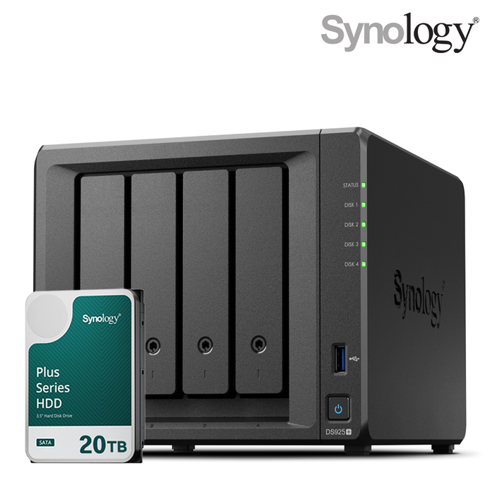 Synology 시놀로지 나스 DS925+ 4베이 20TB HAT3320-20TBx1 NAS HDD 합본