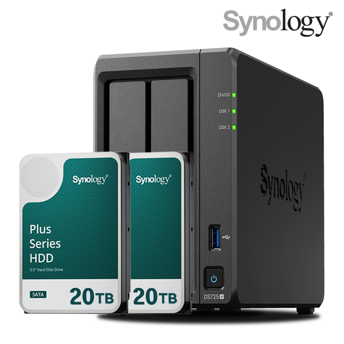 시놀로지 나스 DS725+ 2베이 40TB HAT3320-20TBx2 NAS HDD 합본